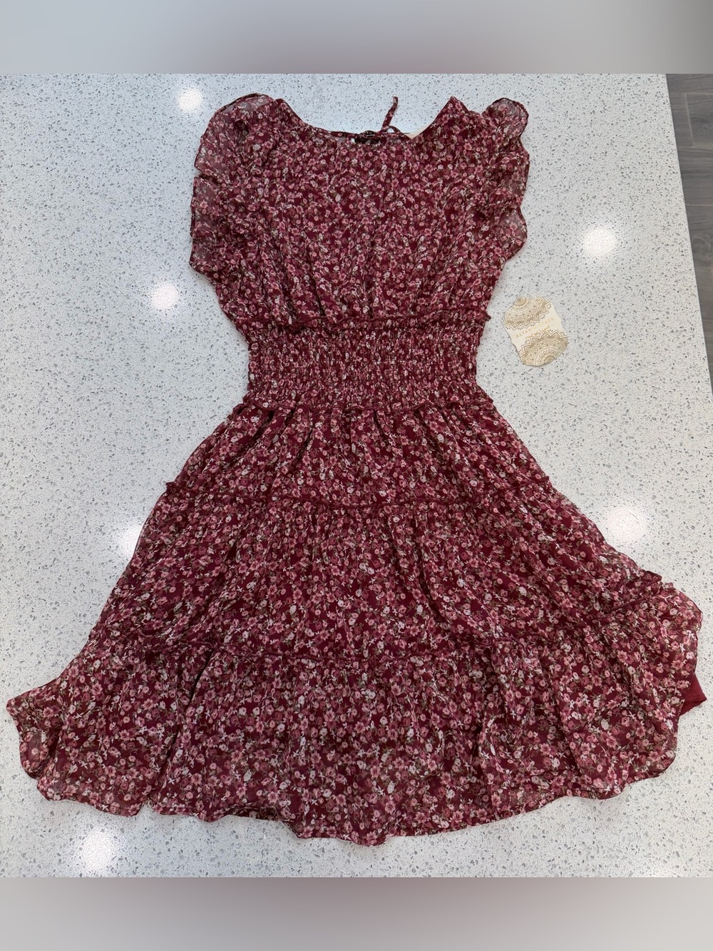 Altar'd State Burgundy Floral Smocked Midi Dress